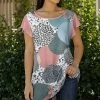 Lily | Pink & Mint Mixed-Print Circles Flutter-Sleeve Tunic - Plus