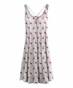 Lily | White & Pink Flamingo Sleeveless Shift Dress - Plus