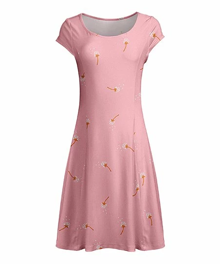 Lily | Pink & White Dandelion Short-Sleeve Fit & Flare Dress - Women 1 Lily | Pink & White Dandelion Short-Sleeve Fit & Flare Dress - Women