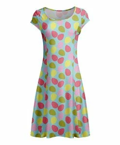 Lily | Aqua Multicolor Oval Short-Sleeve Fit & Flare Dress - Plus