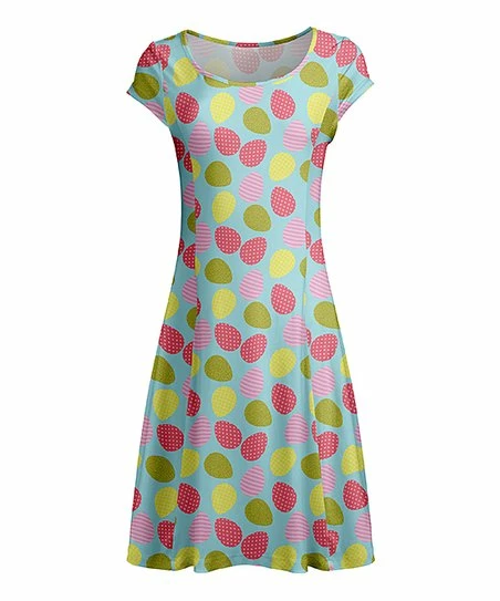 Lily | Aqua Multicolor Oval Short-Sleeve Fit & Flare Dress - Plus 1 Lily | Aqua Multicolor Oval Short-Sleeve Fit & Flare Dress - Plus