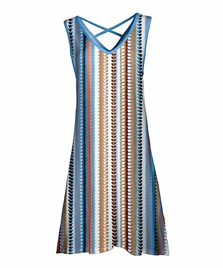 Lily | Aqua & Rust Geometric Stripe Crisscross Shift Dress - Plus 1 Lily | Aqua & Rust Geometric Stripe Crisscross Shift Dress - Plus