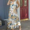 Lily | Beige & Teal Abstract Floral Sleeveless Maxi Dress - Plus