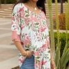 Lily | Pink & White Floral Scoop-Neck Three-Quarter Sleeve Tunic - Women