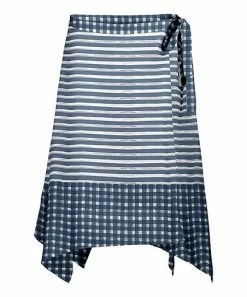 Lily | Blue & White Stripe & Gingham Handkerchief-Hem Wrap Skirt - Women