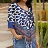 Lily | Navy & White Abstract Paisley Layered-Sleeve V-Neck Tunic - Women