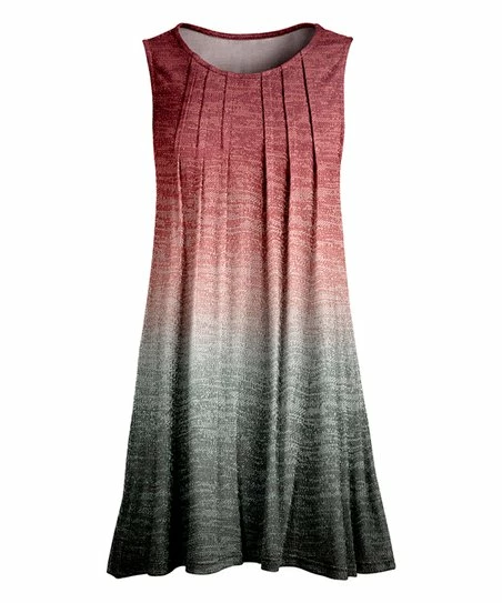 Lily | Red & Gray Ombré Pleated Sleeveless Tunic - Plus 1 Lily | Red & Gray Ombré Pleated Sleeveless Tunic - Plus