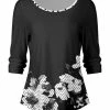 Lily | Black & White Floral Long-Sleeve Scoop Neck Top - Women