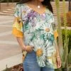 Lily | White & Yellow Floral V-Neck Tunic - Plus