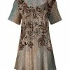 Lily | Brown & Beige Floral Pleated Scoop Neck Tunic - Women