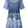 Lily | Blue & Light Gray Floral Pleated Scoop Neck Tunic - Plus