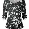 Lily | Black & White Daisy Long-Sleeve Scoop Neck Top - Women