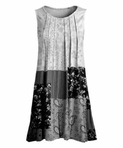 Lily | Black & Gray Paisley & Floral Pleated Sleeveless Tunic - Women