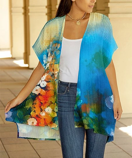 Lily | Blue & Orange Floral Kimono - Plus 1 Lily | Blue & Orange Floral Kimono - Plus