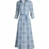 Lily | Blue & White Mandala Belted Maxi Shirt Dress - Women