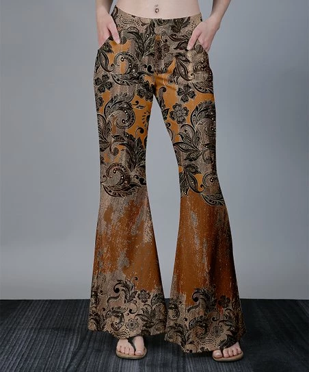 Lily | Brown & Black Weathered Floral Wide-Leg Pants - Women 1 Lily | Brown & Black Weathered Floral Wide-Leg Pants - Women