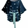 Lily | Navy & Aqua Floral Belted Cape-Sleeve Tunic - Plus