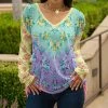 Lily | Yellow & Purple Ombré Floral Long-Sleeve V-Neck Tunic - Women