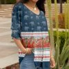 Lily | Blue & White Elephant V-Neck Layered-Sleeve Tunic - Plus