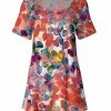Lily | Red & Blue Watercolor Foliage Scoop Neck Tunic - Plus