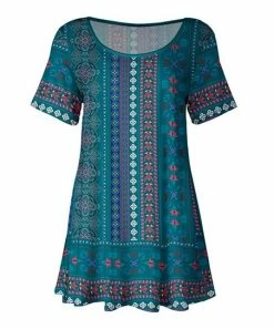 Lily | Teal & Blue Geometric Scoop Neck Tunic - Women