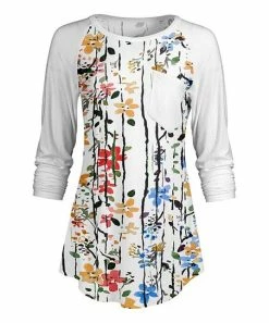 Lily | White & Red Floral Chest-Pocket Raglan Tunic - Plus