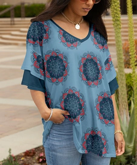 Lily | Mandala Double-Sleeve V-Neck Tunic - Plus 1 Lily | Mandala Double-Sleeve V-Neck Tunic - Plus