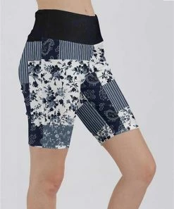 Lily | Navy & White Floral Patchwork Bike Shorts - Plus