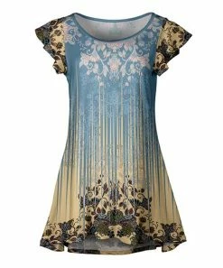 Lily | Blue & Beige Floral Flutter-Sleeve Tunic - Plus