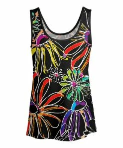 Lily | Black & Red Floral Sketch Double-Scoop Neck Tank - Women