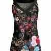 Lily | Black & Red Floral Paisley Flare V-Neck Tank - Plus