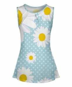 Lily | Aqua & Yellow Polka Dot Diay Pleated Crewneck Tank - Women