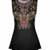 Lily | Black & Beige Floral Paisley Pleated Crewneck Tank - Women