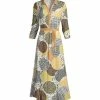 Lily | Yellow & Brown Abstract Circle Tie-Waist Shirt Maxi Dress - Plus