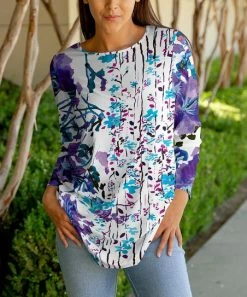 Lily | White & Purple Floral Long-Sleeve Tunic - Women