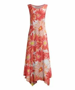 Lily | Pink & Orange Floral Sleeveless Handkerchief Maxi Dress - Women