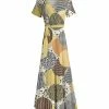 Lily | Yellow & Black Abstract Circle Tie-Waist Surplice Maxi Dress - Women
