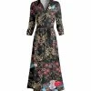 Lily | Black & Pink Floral Paisley Tie-Waist Shirt Maxi Dress - Women