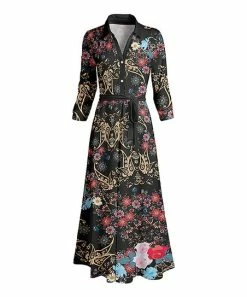 Lily | Black & Pink Floral Paisley Tie-Waist Shirt Maxi Dress - Women