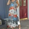 Lily | Aqua & Rust Floral Patchwork Sleeveless Handkerchief Maxi Dress - Plus