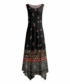 Lily | Black & Mauve Floral Sleeveless Handkerchief Maxi Dress - Women