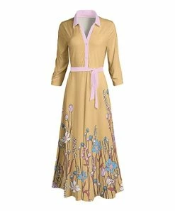 Lily | Yellow & Pink Floral Tie-Waist Shirt Maxi Dress - Plus