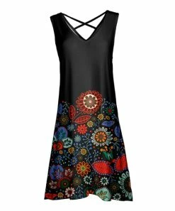 Lily | Black & Red Floral Crisscross V-Neck Sleeveless Dress - Plus