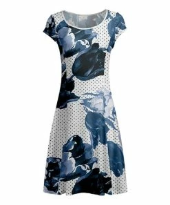 Lily | Navy & White Polka Dot Floral Scoop Neck Dress - Women
