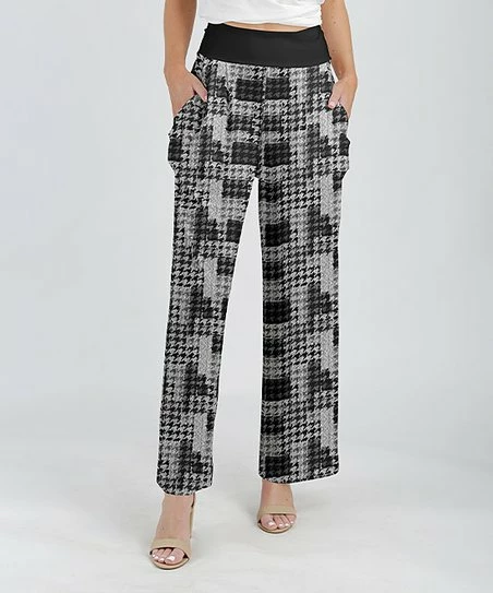 Lily | Gray & Black Abstract Houndstooth Wide-Leg Pants - Plus 1 Lily | Gray & Black Abstract Houndstooth Wide-Leg Pants - Plus