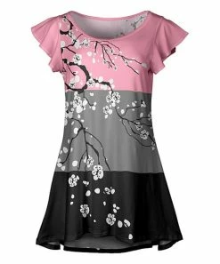 Lily | Black & Pink Floral Stripe Tunic - Women