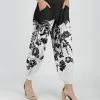 Lily | Black & White Floral Pocket High-Waist Harem Pants - Women