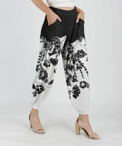 Lily | Black & White Floral Pocket High-Waist Harem Pants - Women