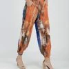 Lily | Orange & Blue Abstract Pocket High-Waist Harem Pants - Women