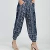 Lily | Navy & White Floral Scarf Print Pocket High-Waist Harem Pants - Women